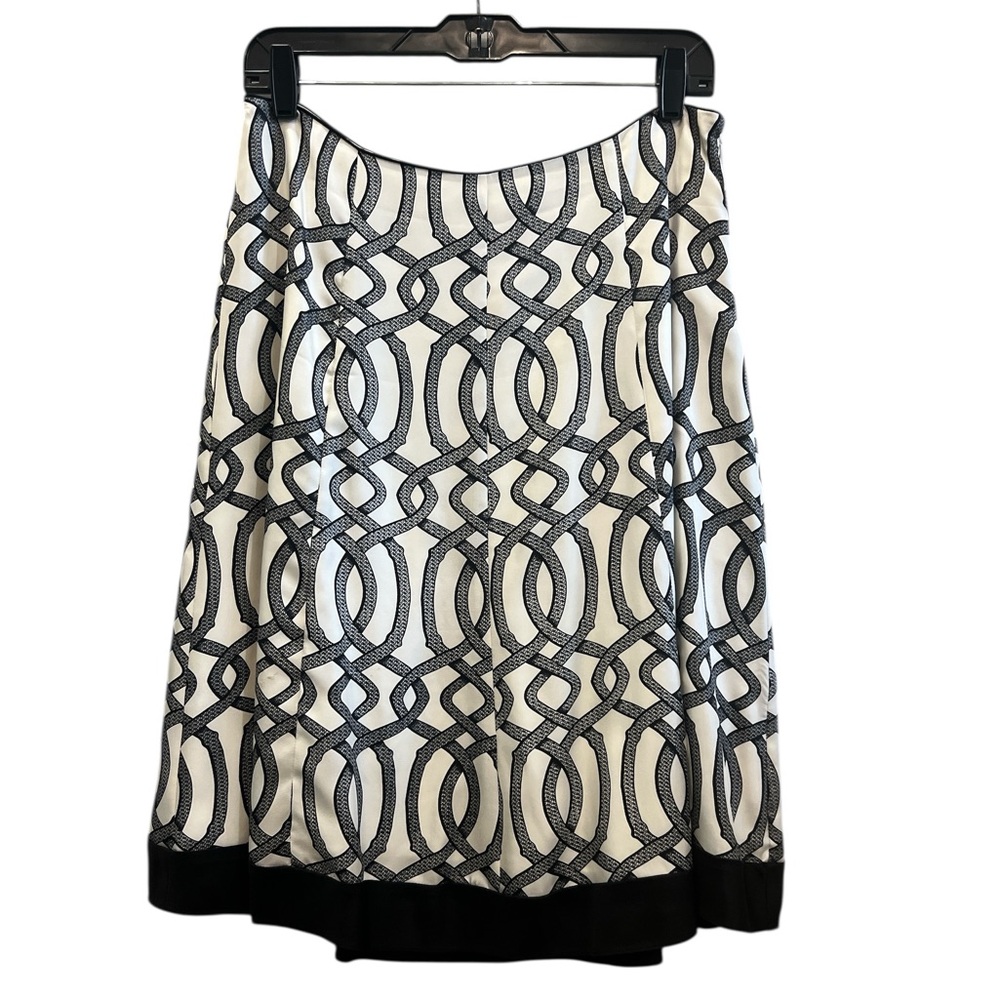 100% Silk White House Black Market Black and White A-Line Skirt